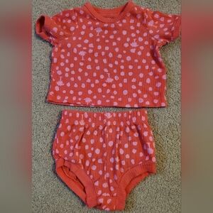 Cat & Jack Coral Top and Bloomers with Light Pink Polka Dot Print